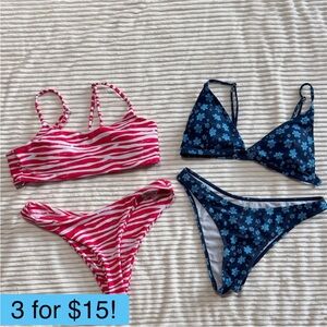 SHEIN bundle of two bikinis Pink White Animal Zebra Print and Blue Floral Medium
